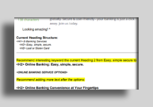 A document that lays out content optimization recommendations provided to a client.