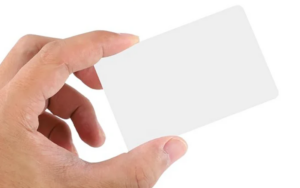 An NFC business card made out of PVC material.